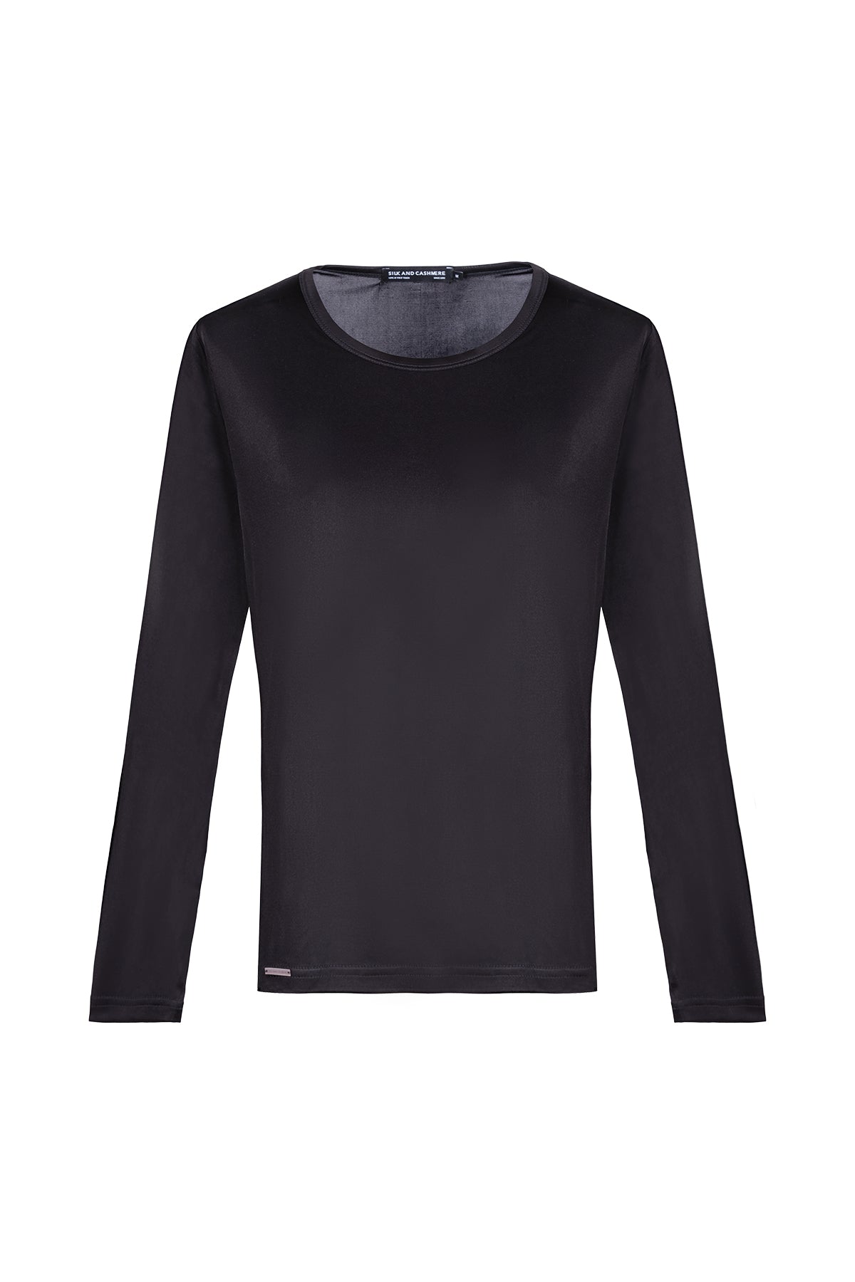 Siyah Marina İpekli Yuvarlak Yaka Bluz