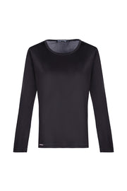 Siyah Marina İpekli Yuvarlak Yaka Bluz