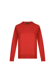 Turuncu Agata Saf Kaşmir Yuvarlak Yaka Kazak