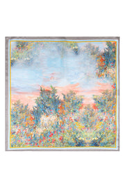 Gri Mavi Laila Saf İpek Kare Eşarp 50x50 cm