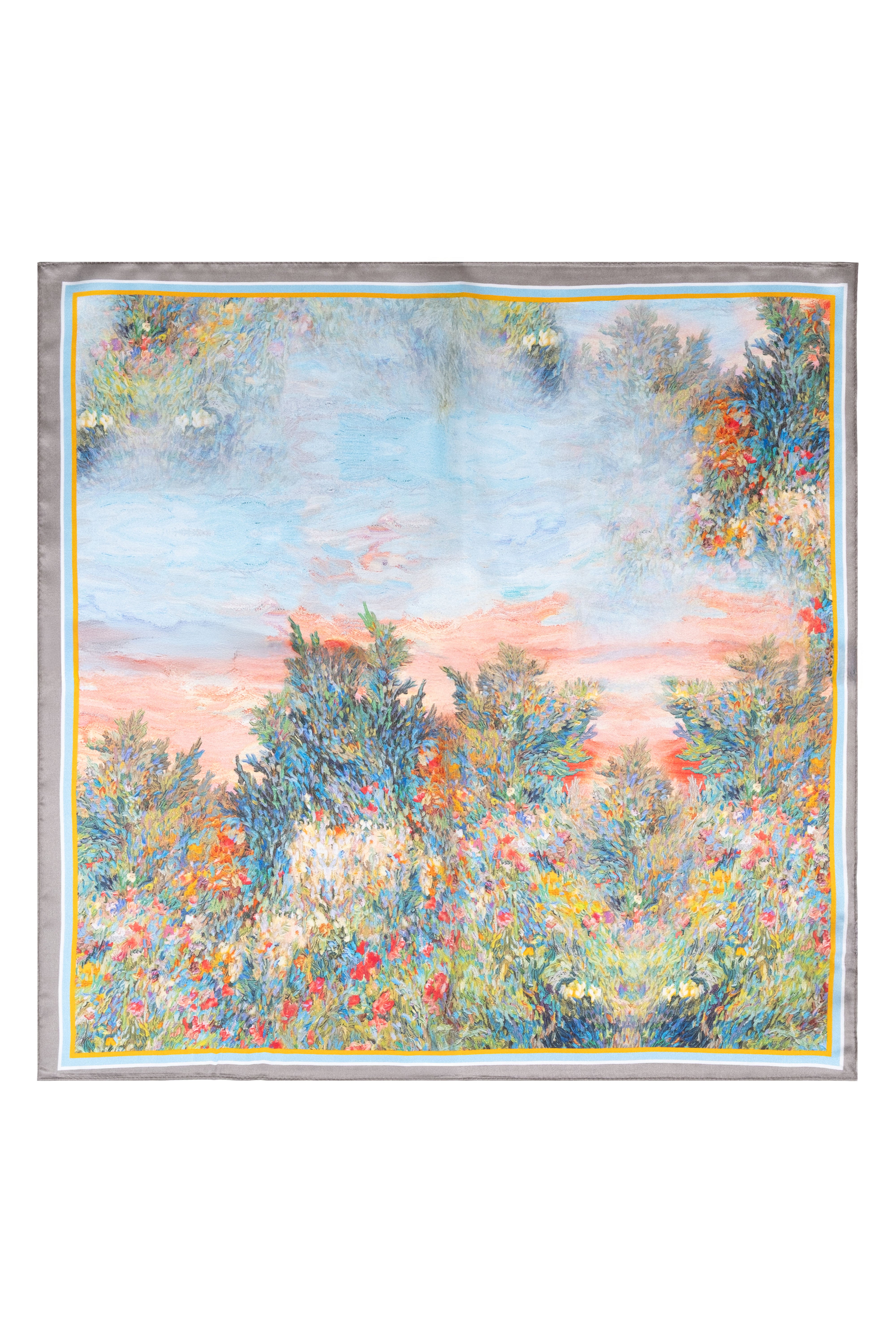 Gri Mavi Laila Saf İpek Kare Eşarp 50x50 cm