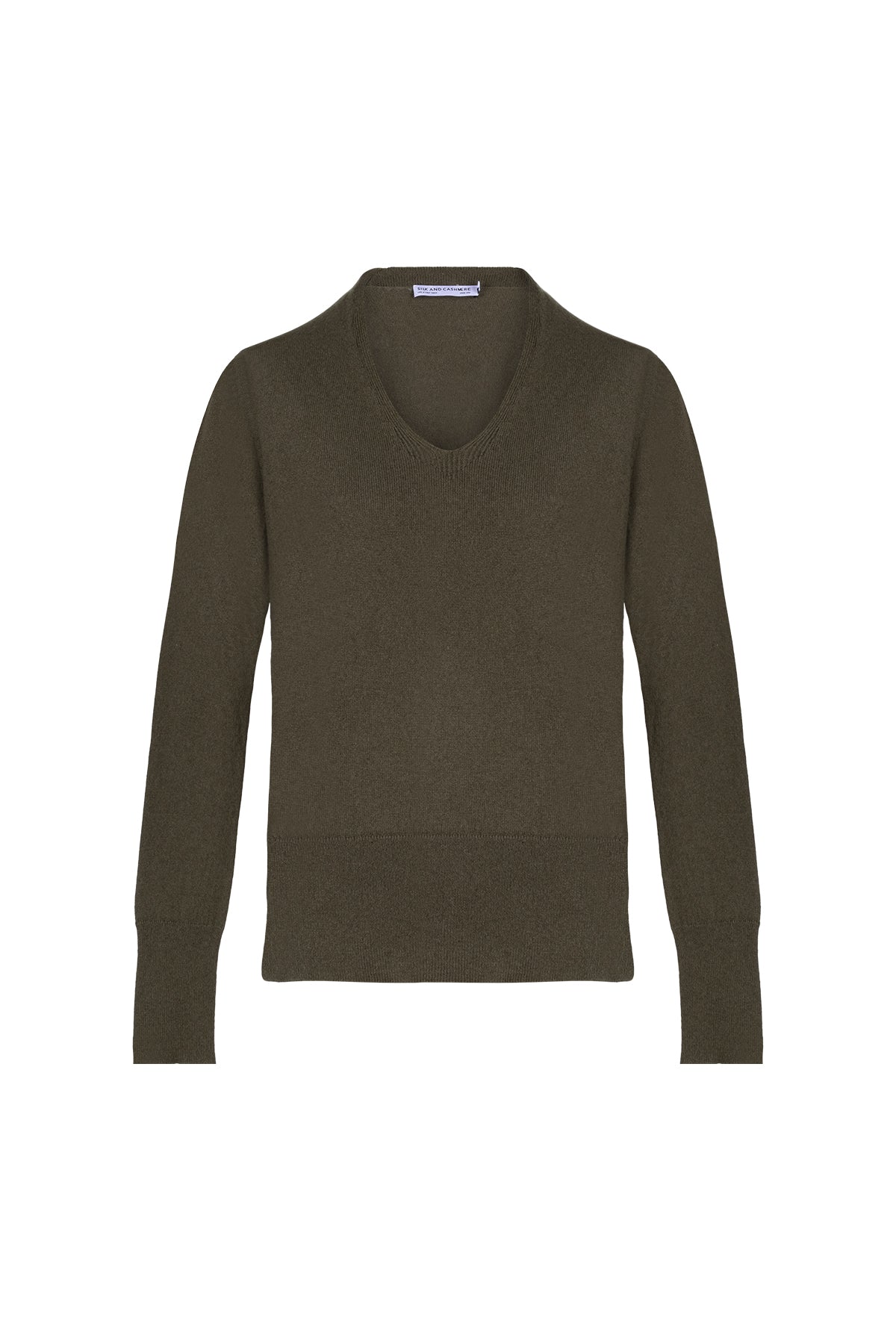 Haki Lilly Saf Kaşmir Derin V Yaka Kazak