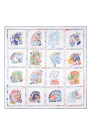 Beyaz Lina Saf İpek Baskılı Şal 140x140cm