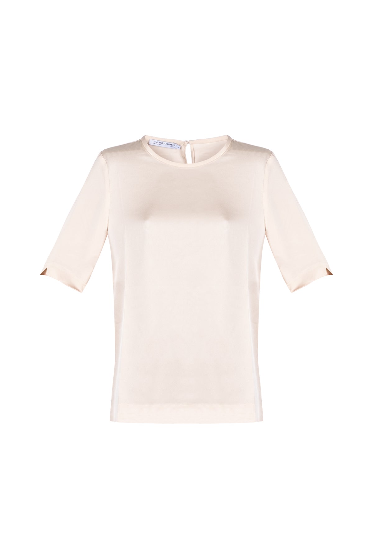 Bej Toscana İpek Yuvarlak Yaka Yarım Kollu Bluz