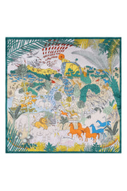 Yeşil Beyaz Laila Saf İpek Kare Eşarp 50x50 cm