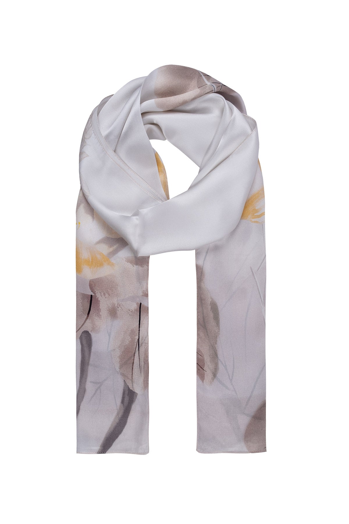 Bej Oblong Pure Silk Printed Scarf 55*170 24SMWL-105