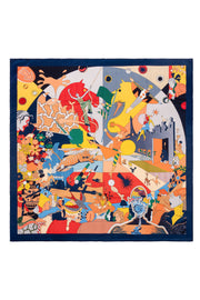 Lacivert Linda Saf Kaşmir Desenli Kare Eşarp 140x140 cm