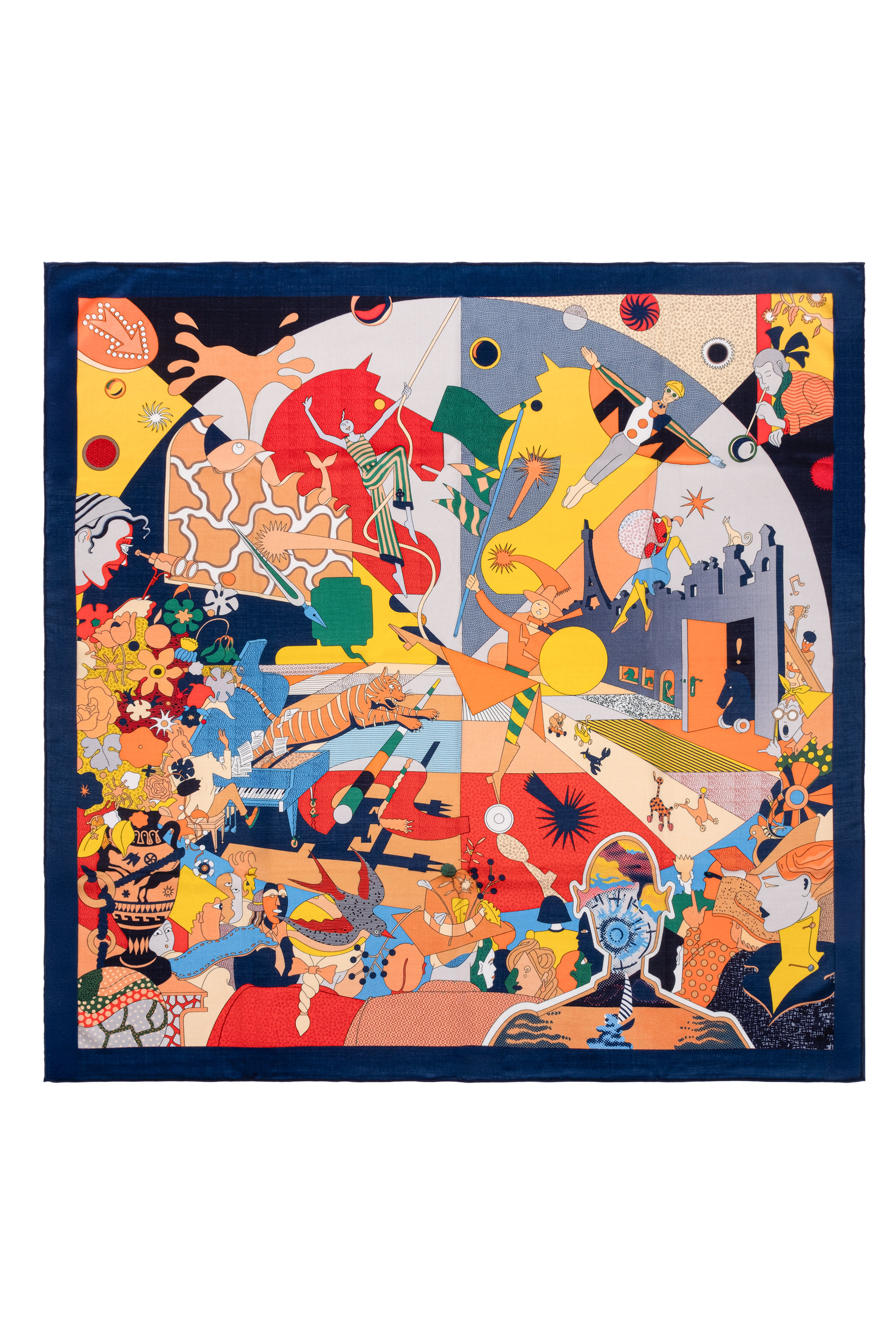 Lacivert Linda Saf Kaşmir Desenli Kare Eşarp 140x140 cm