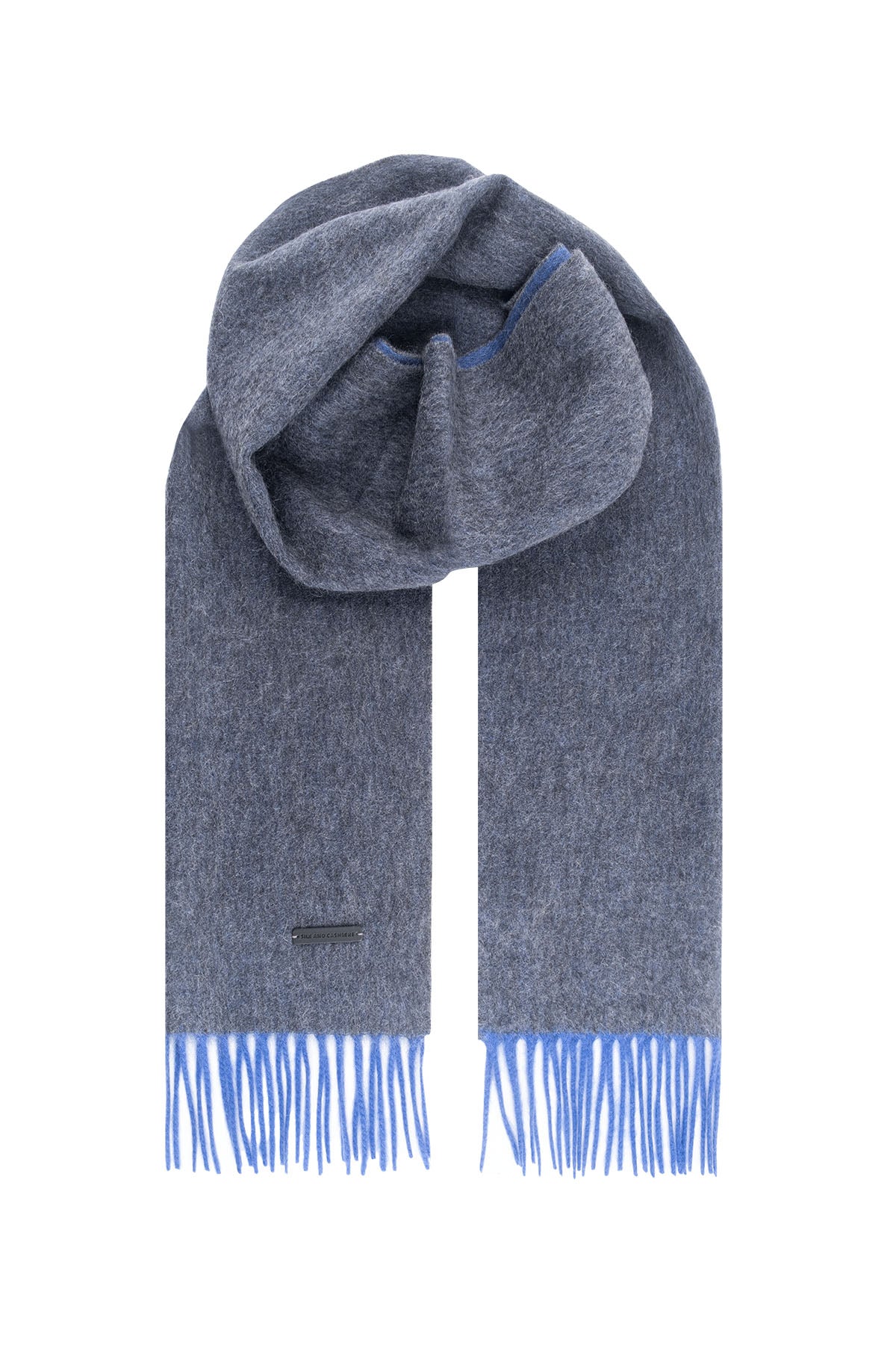 Saks Mavi Gri Patrick Saf Kaşmir Çift Taraflı Atkı 30x164 cm