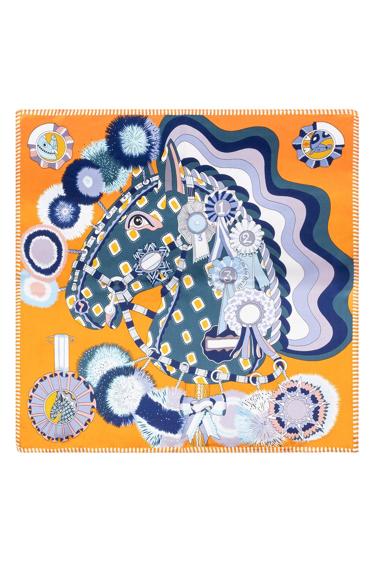 Turuncu Mavi Lena Saf İpek Eşarp 70x70 cm