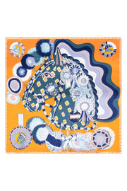 Turuncu Mavi Lena Saf İpek Eşarp 70x70 cm