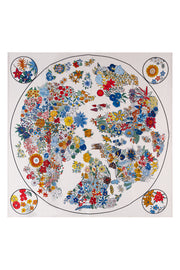 Ekru Lara Saf İpek Desenli Kare Eşarp 90x90 cm