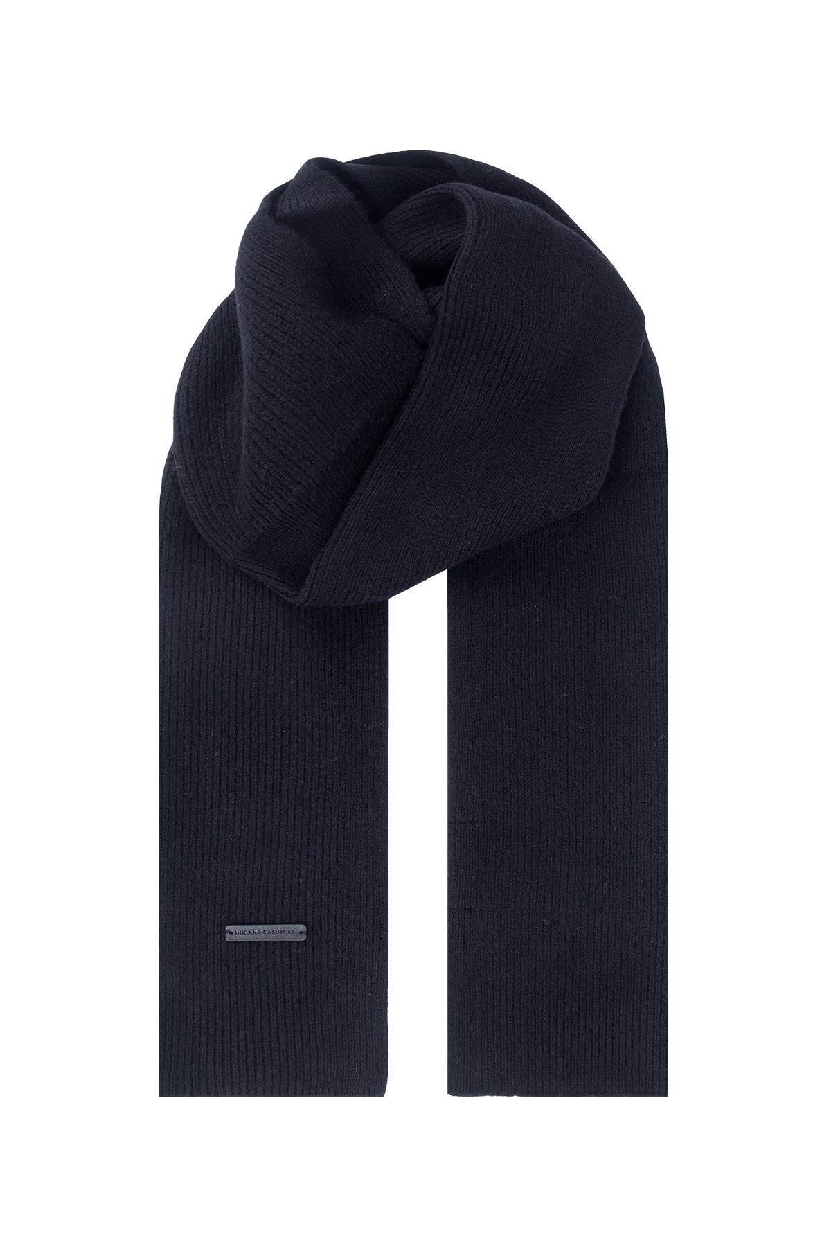 Siyah Copenhagen Saf Yün Ribana Örme Atkı 25x150 cm