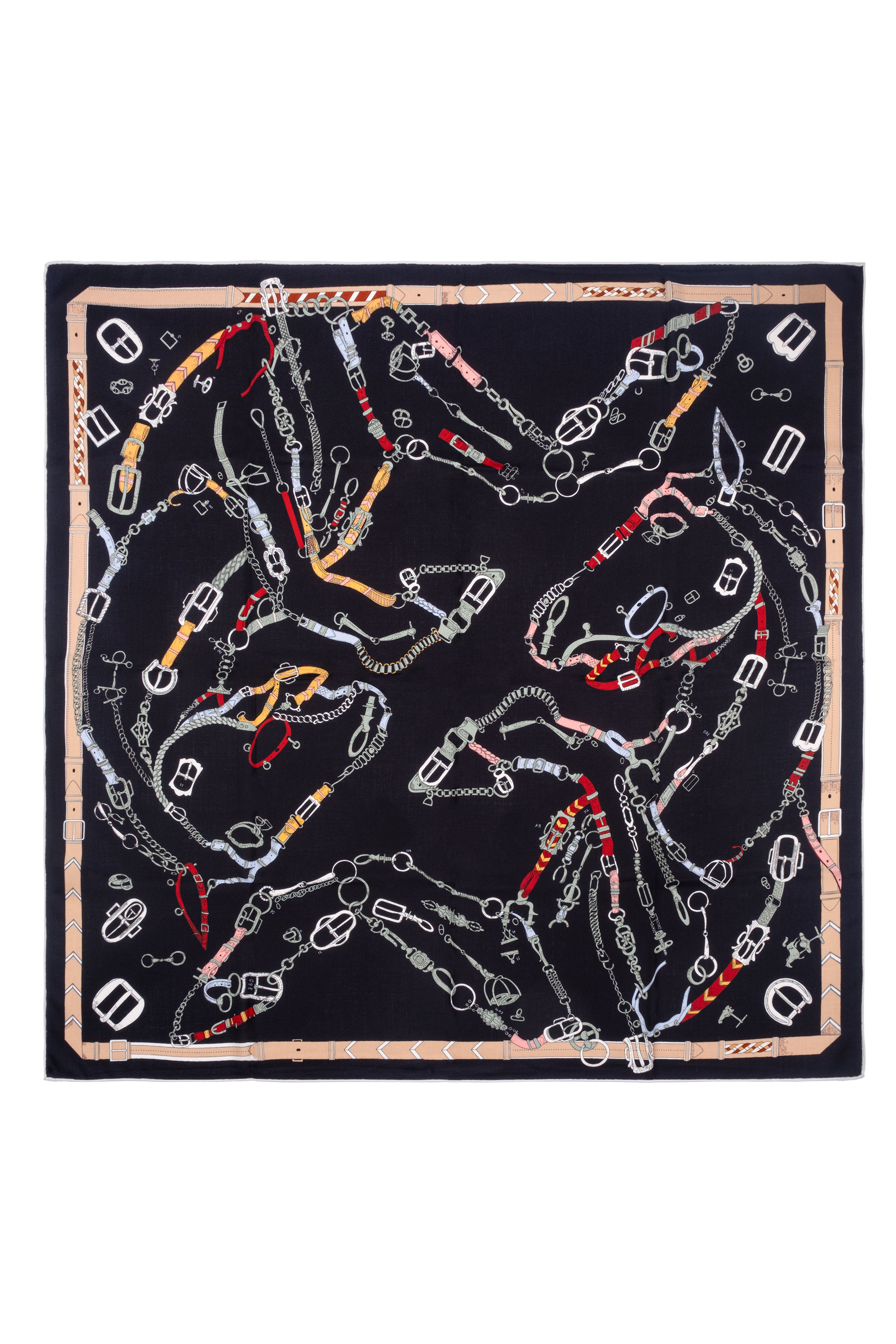 Siyah Linda Saf Kaşmir Desenli Kare Eşarp 140x140 cm