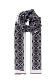 Siyah-Gri Roma Baskılı Lotus Atkı 43x195 cm