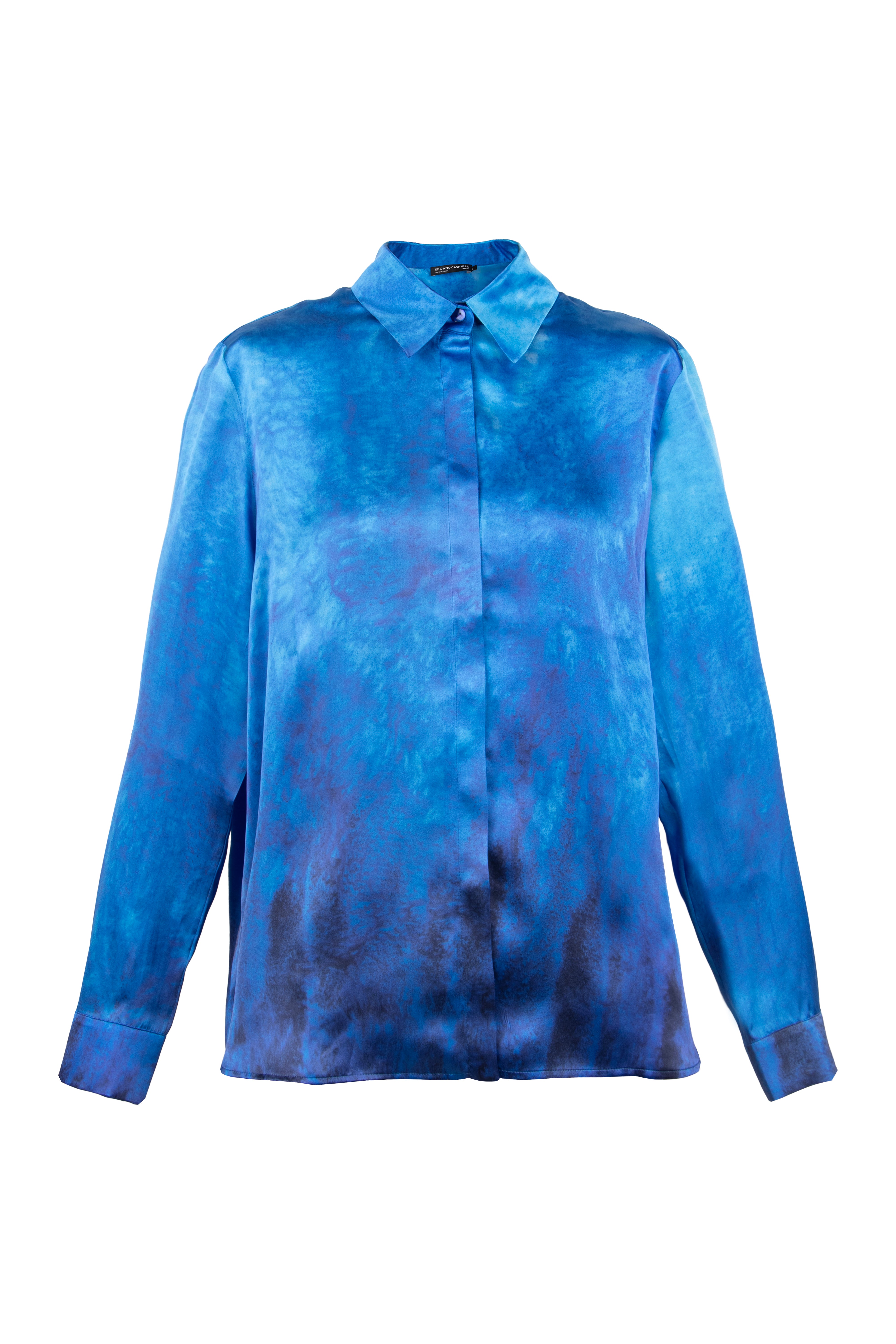 Lacivert Nature İpek Desenli Uzun Kollu Gömlek