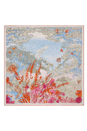 Turuncu Yeşil Linda Saf Kaşmir Desenli Kare Eşarp 140x140 cm