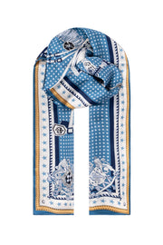 Mavi Sarı Luciana İpek Desenli Fular 55x170 cm