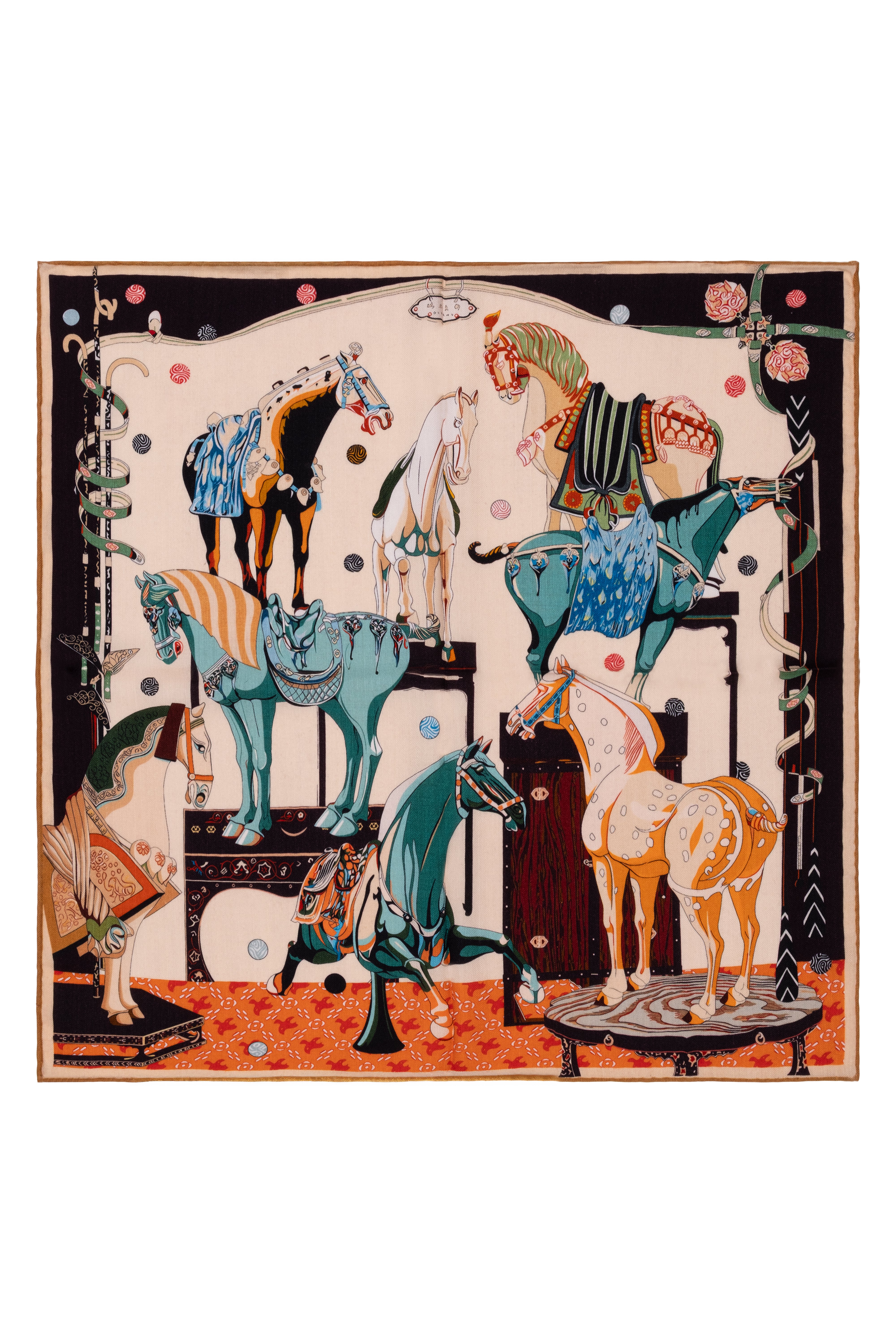 Turuncu Beyaz Lea Kaşmir Desenli Kare Eşarp 70x70