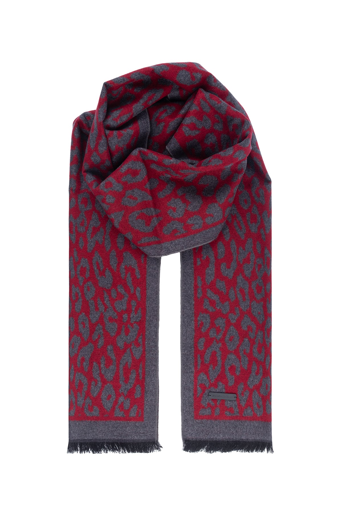 Gri Bordo Lotus Saf İpek Desenli Atkı 30*177+2cm