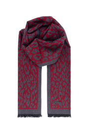 Gri Bordo Lotus Saf İpek Desenli Atkı 30*177+2cm