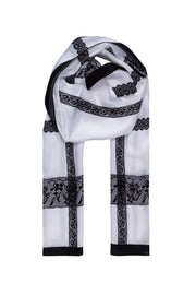 Siyah Beyaz Oblong Pure Silk Printed Scarf 55*170 24SMWL-105