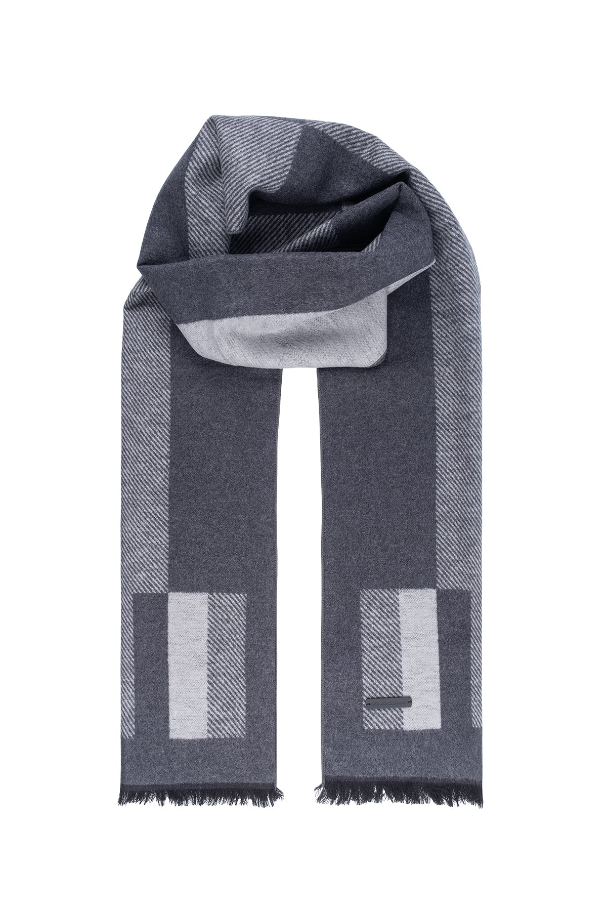 Gri Antrasit Lotus Saf İpek Desenli Atkı 30*177+2cm