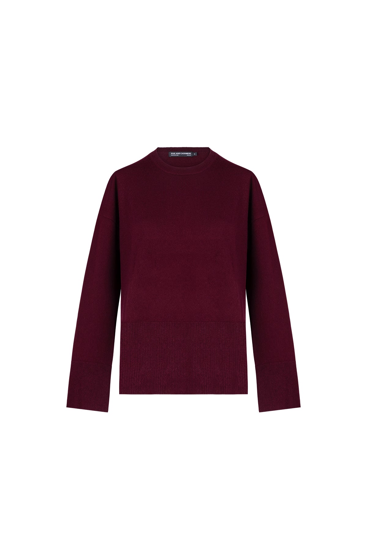 Bordo Maggie Saf Kaşmir Yuvarlak Yaka Kazak