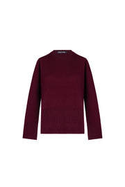 Bordo Maggie Saf Kaşmir Yuvarlak Yaka Kazak