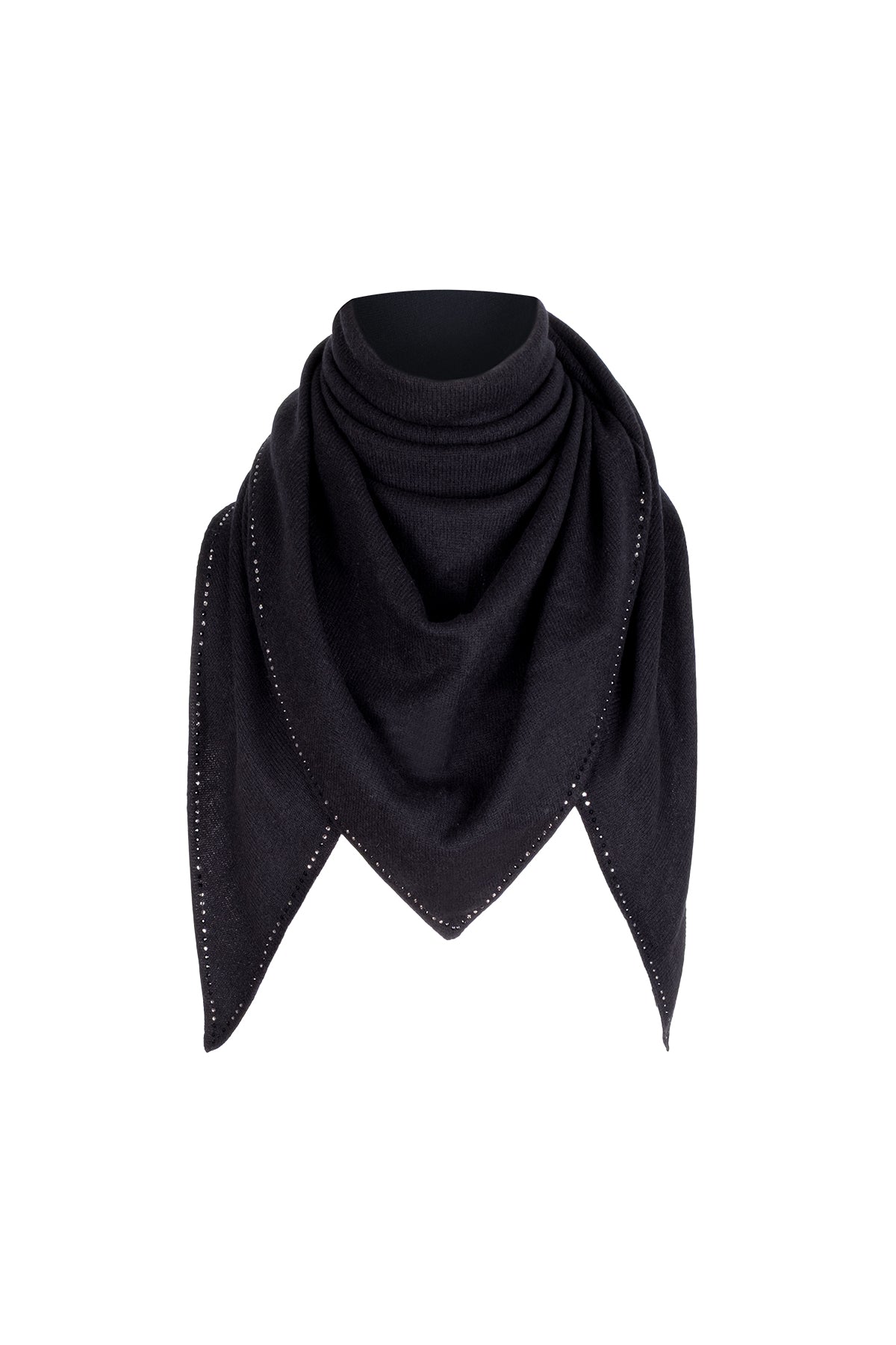 Siyah Saf Kaşmir Taşlı Üçgen Şal 105x105x165 cm