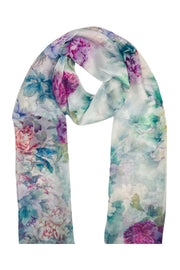 Renkli Anabel Saf İpek  Şifon Baskılı Oblong Şal 180x110