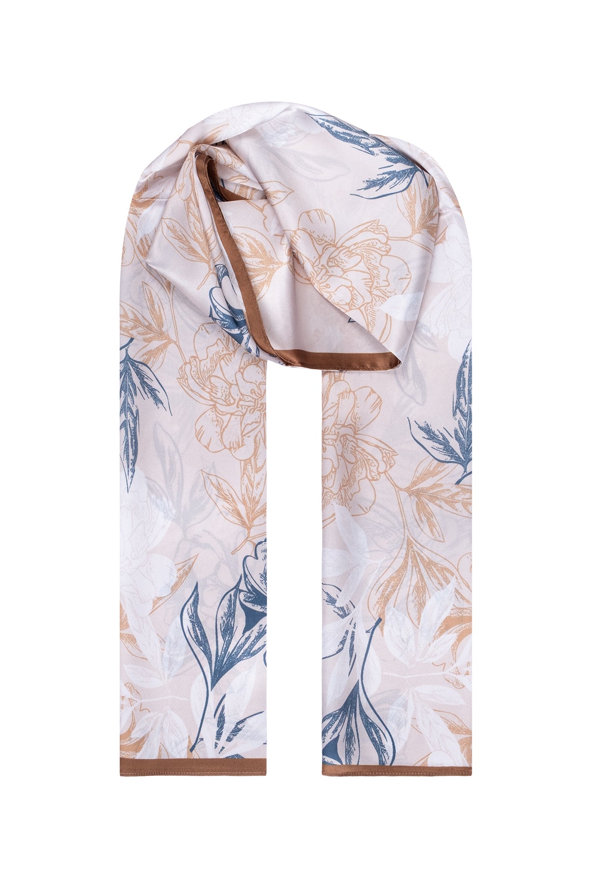 Bej Beyaz Luciana İpek Desenli Fular 55x170 cm