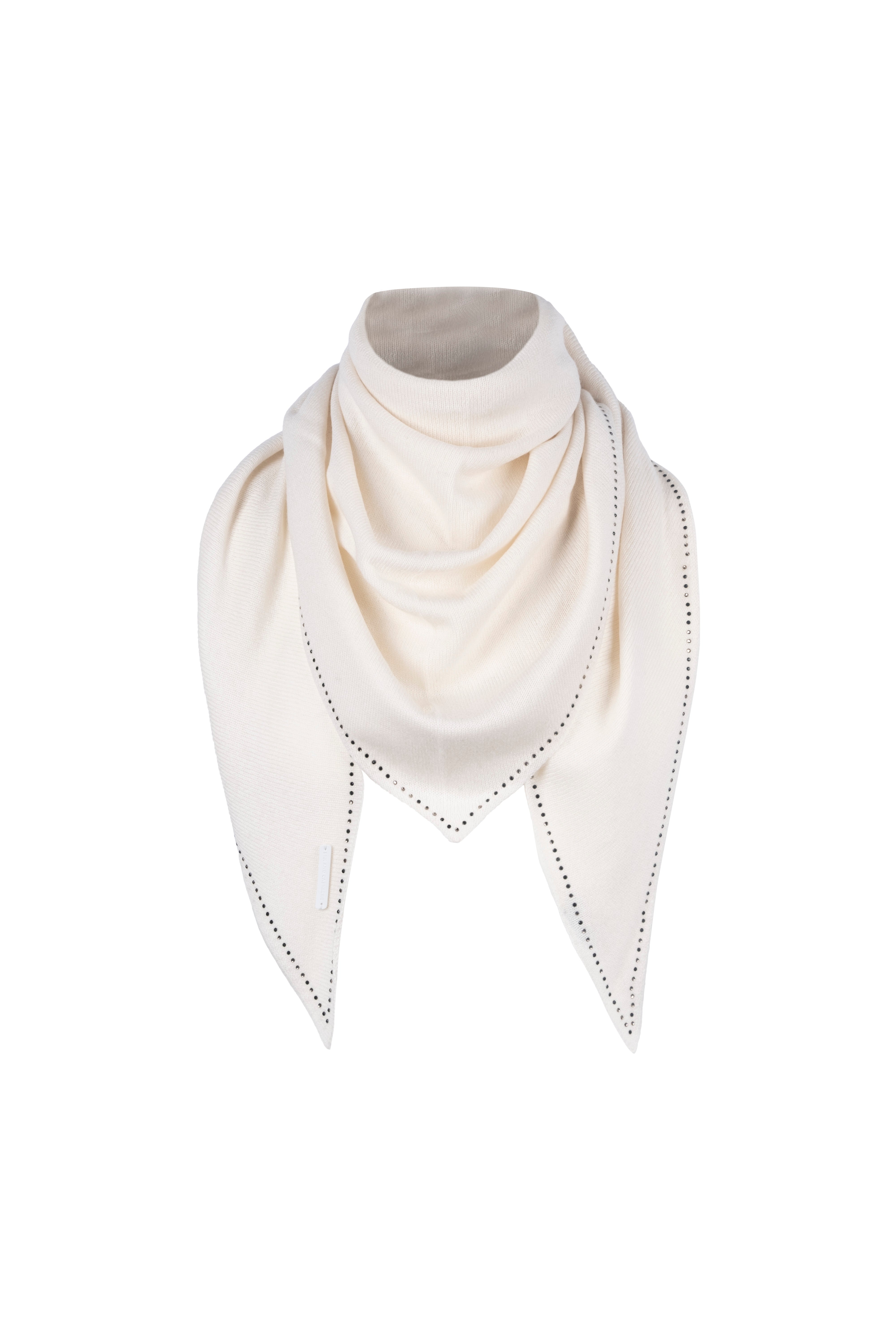 Ekru Saf Kaşmir Taşlı Üçgen Şal 105x105x165 cm