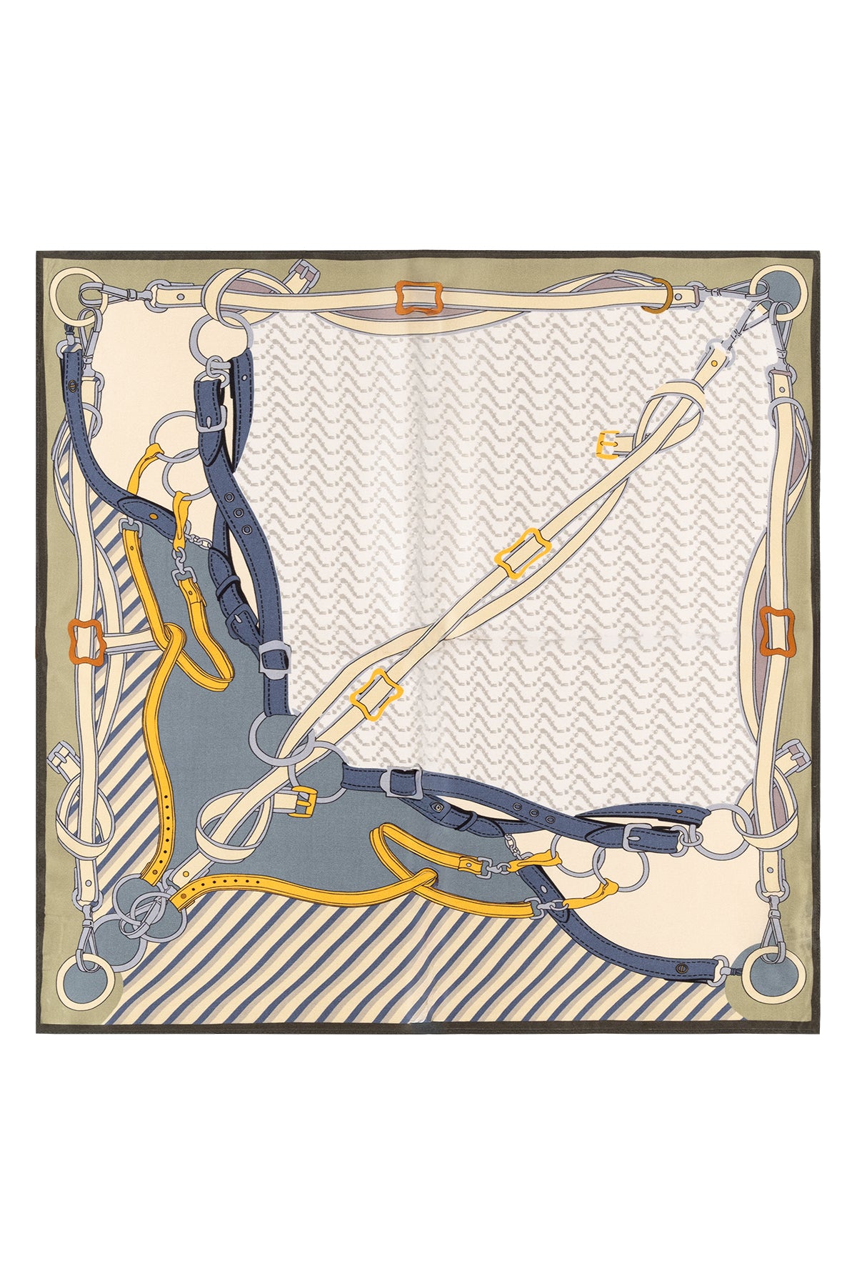 Beyaz Yeşil Laila Saf İpek Kare Eşarp 50x50 cm