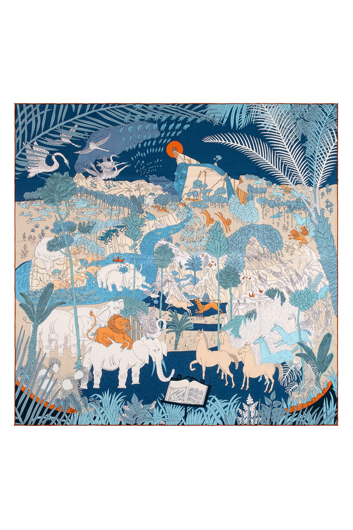 Turuncu Beyaz Linda Saf Kaşmir Baskılı Eşarp 140x140 cm