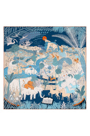 Turuncu Beyaz Linda Saf Kaşmir Baskılı Eşarp 140x140 cm