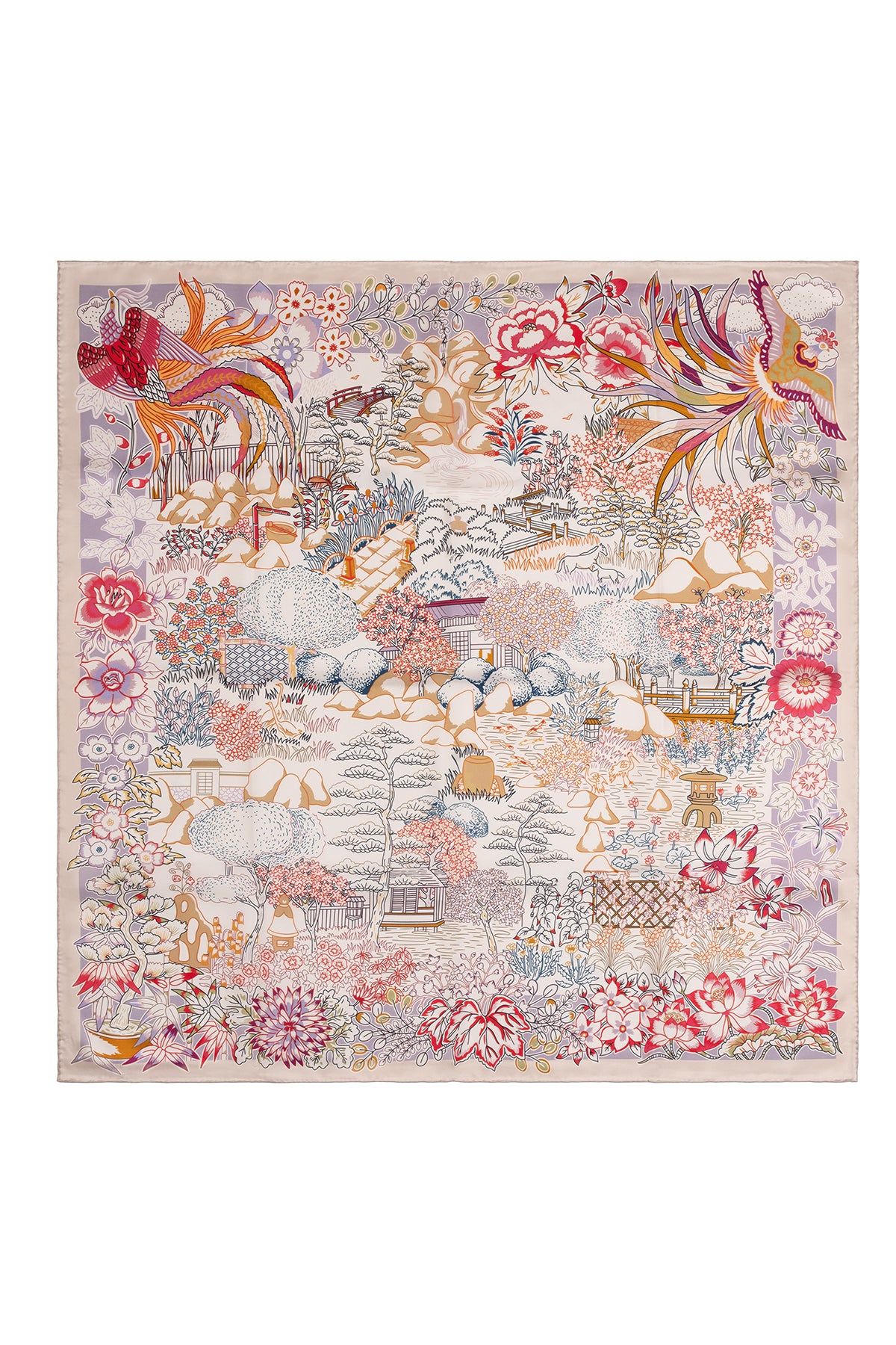 Koyu Bej Lara Saf İpek Baskılı Eşarp 90x90 cm