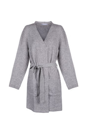 Açık Gri Lilly Saf Kaşmir Uzun Hırka