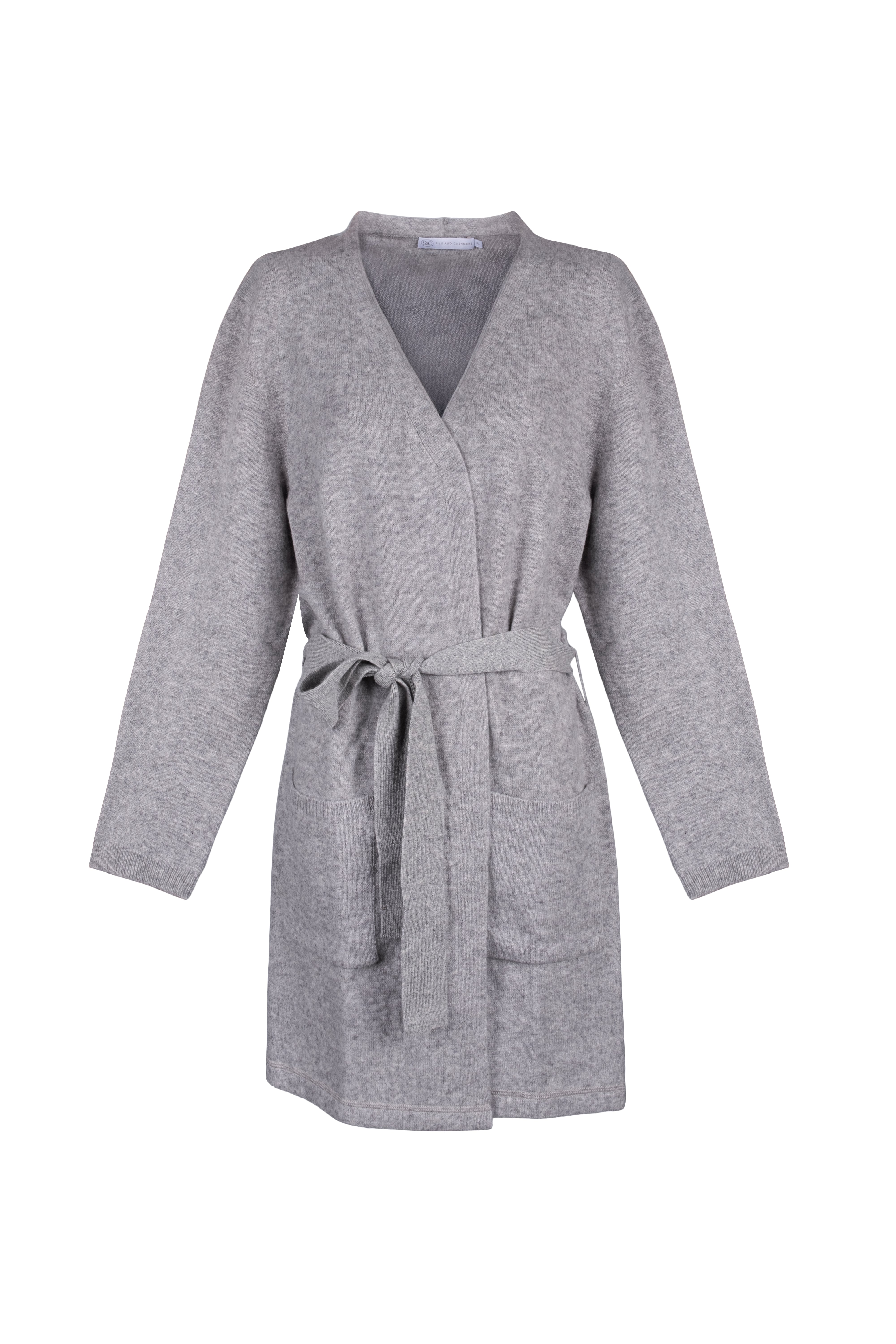 Açık Gri Lilly Saf Kaşmir Uzun Hırka