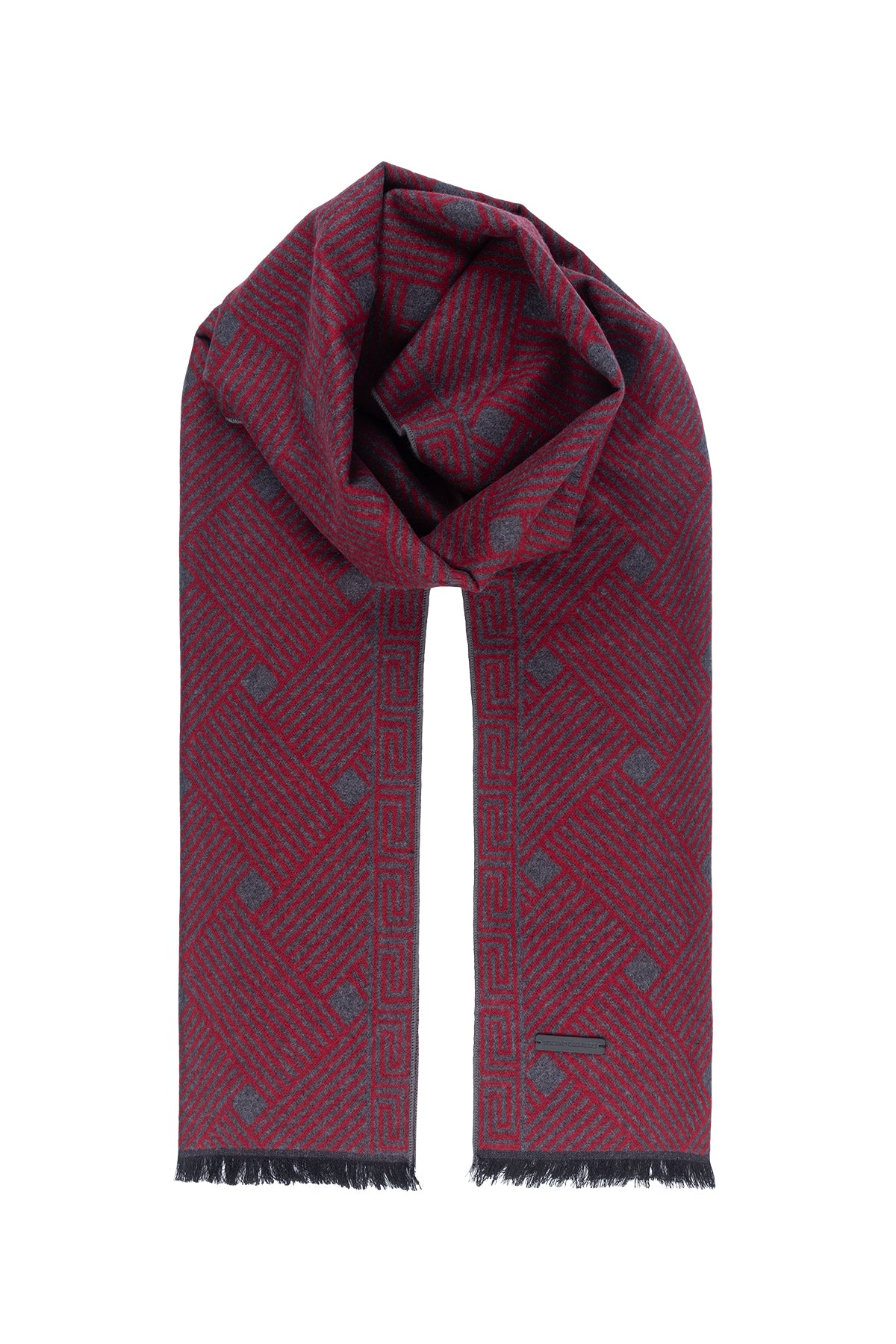 Bordo Lotus Saf İpek Desenli Atkı 30*177+2cm