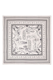 Beyaz Linda Saf Kaşmir Baskılı Eşarp 140x 140 cm