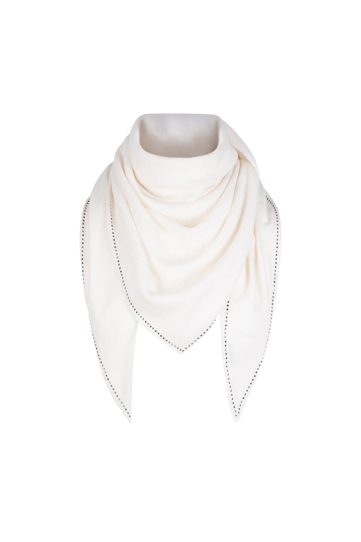 Beyaz Saf Kaşmir Taşlı Üçgen Şal 105x105x165 cm