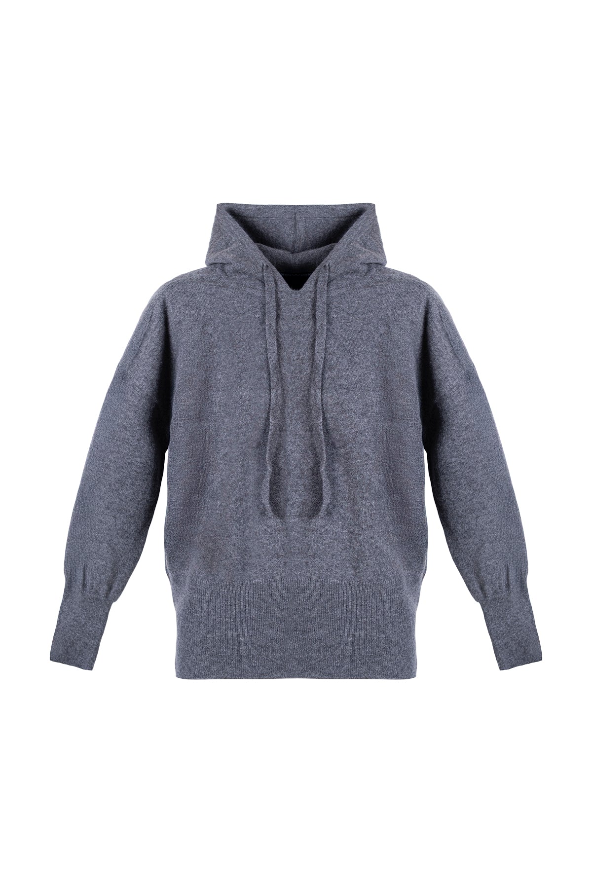 Orta Gri Melanj Agata Saf Kaşmir Kapüşonlu Kazak