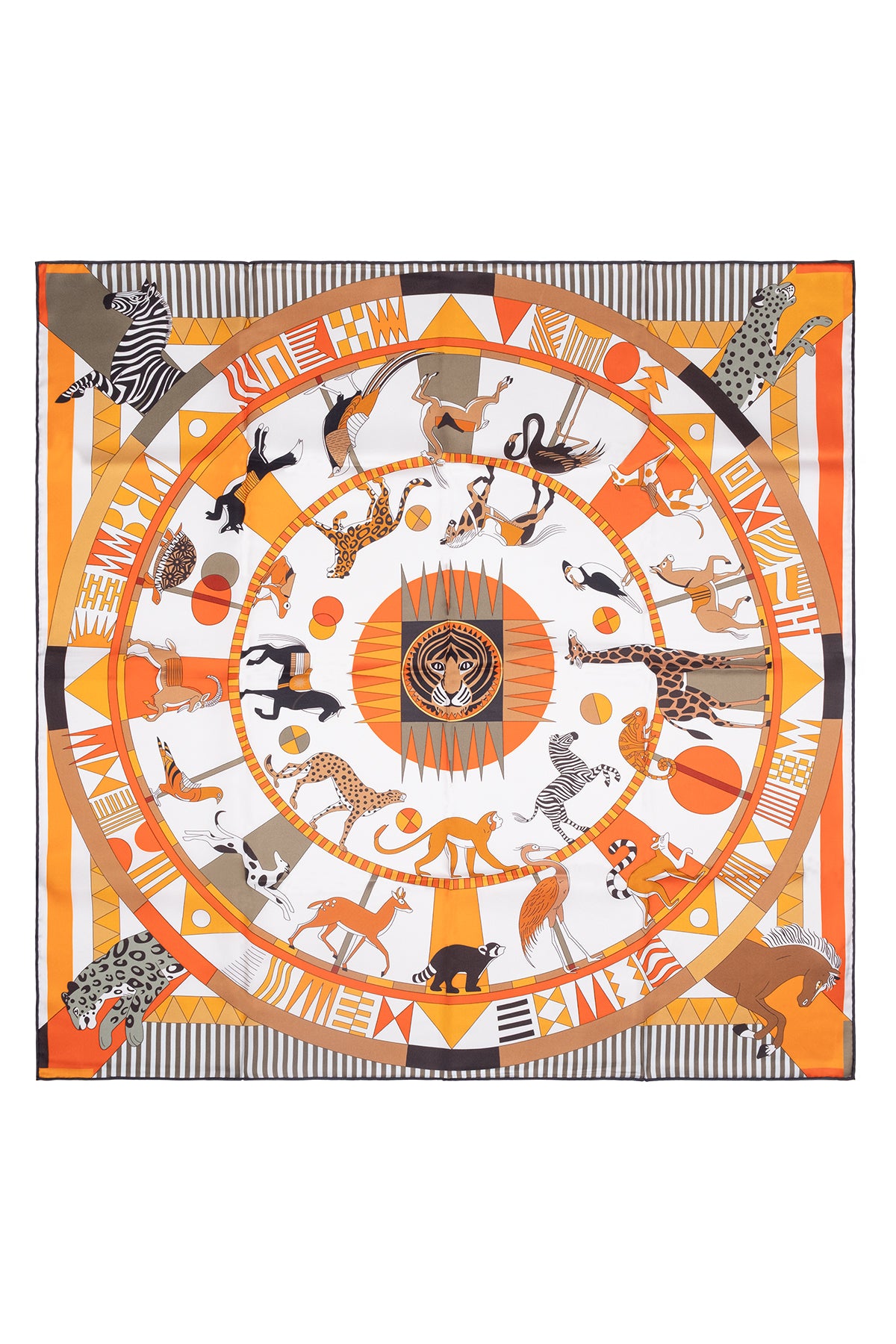 Koyu Turuncu Lara Saf İpek Desenli Kare Eşarp 90x90 cm