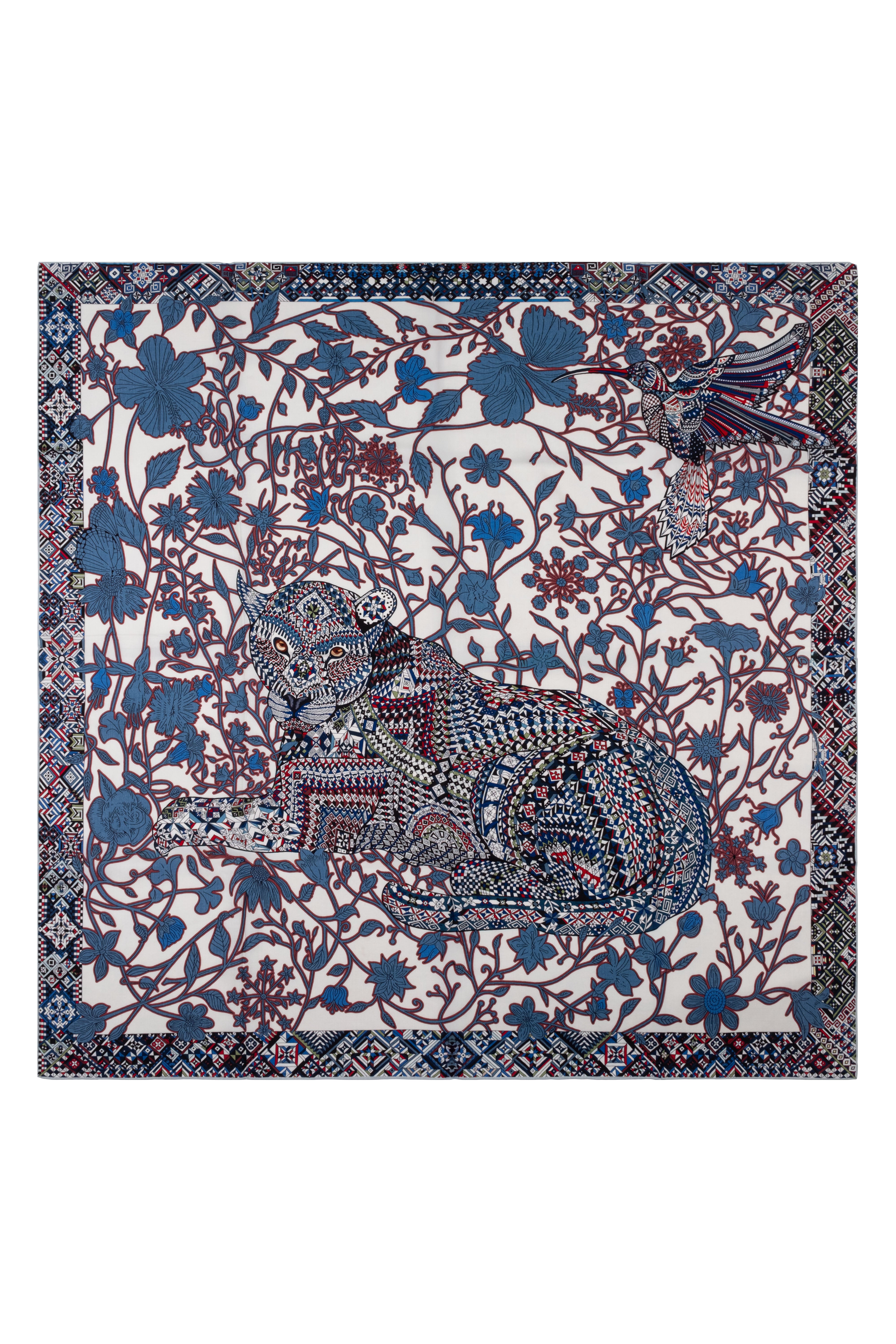 Mavi Beyaz Linda Kaşmir Desenli Kare Eşarp 140x140 cm