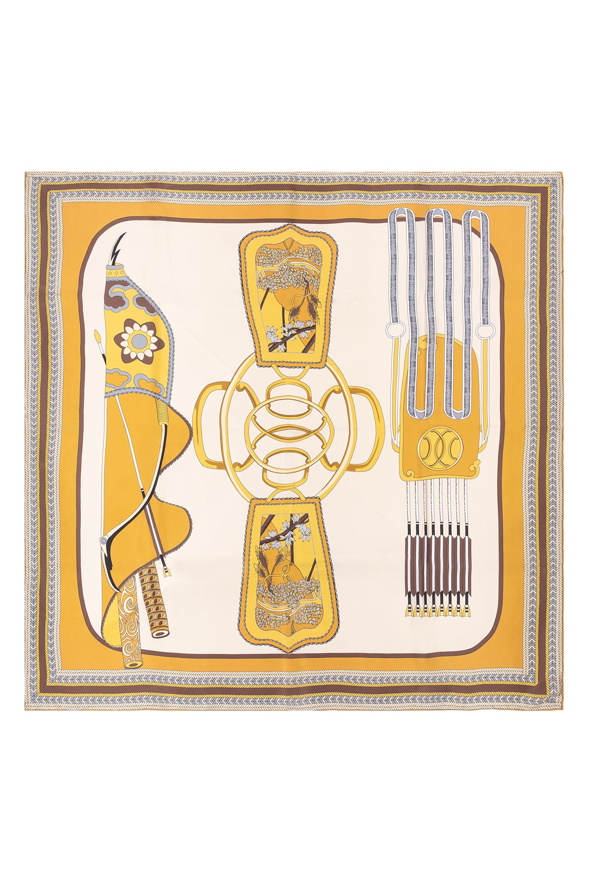 Sarı Lina Saf İpek Baskılı Şal 140x140cm