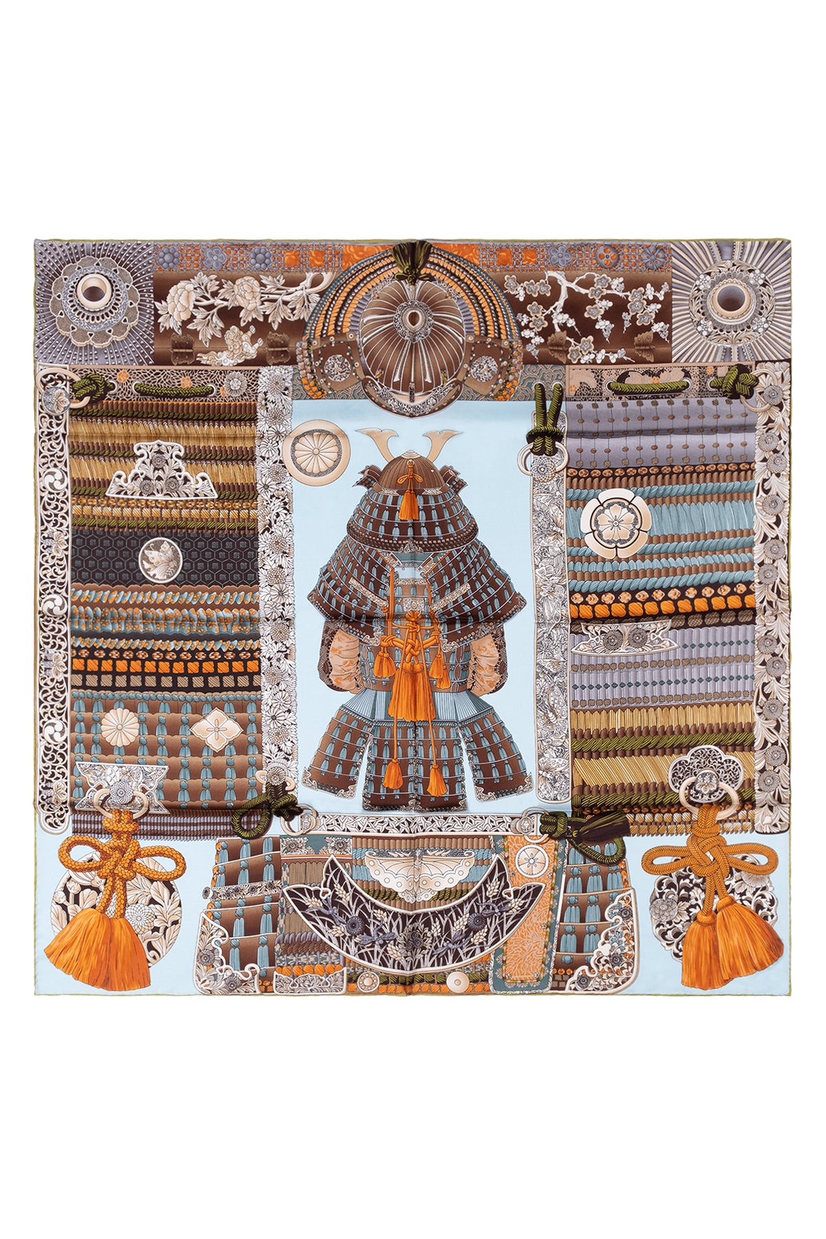 Mavi Camel Lara Saf İpek Desenli Kare Eşarp 90x90 cm