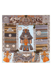 Mavi Camel Lara Saf İpek Desenli Kare Eşarp 90x90 cm