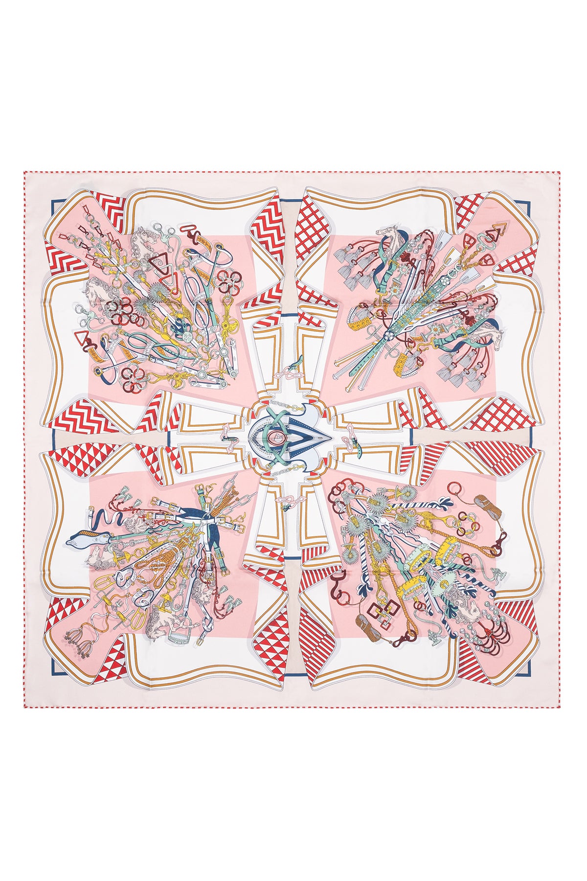 Bej Yeşil Lara Saf İpek Desenli Kare Eşarp 90x90 cm