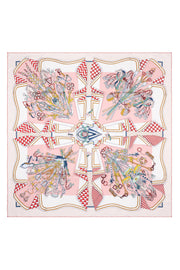 Bej Yeşil Lara Saf İpek Desenli Kare Eşarp 90x90 cm